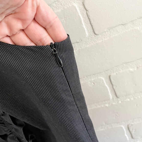 JOSEF Pencil Dress Pinstripe Charcoal Black/White Ruffled V neckline Luxury 10 - Picture 12 of 12